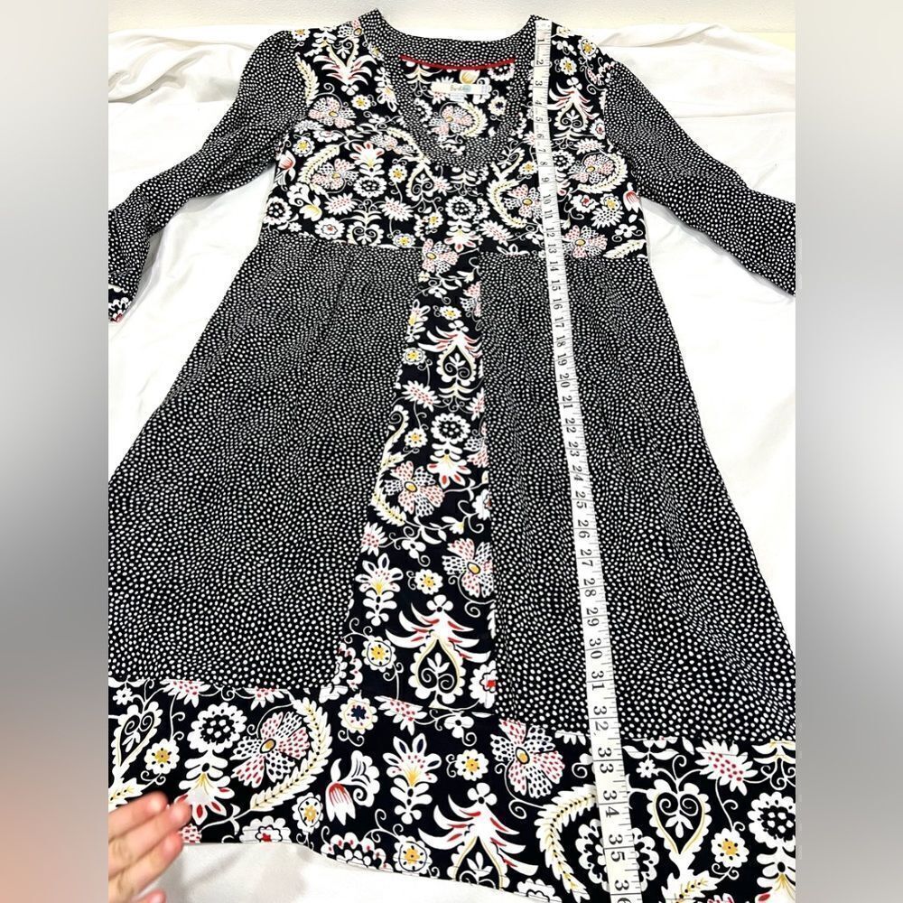 Boden Mollie patchwork polka dots V-neck black Arabesque midi dress size 6R - Picture 8 of 14